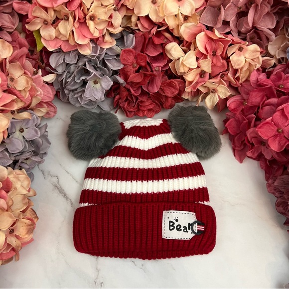 Infant Baby Red Striped Winter Hat & Ring Scarf Set - Picture 5 of 16